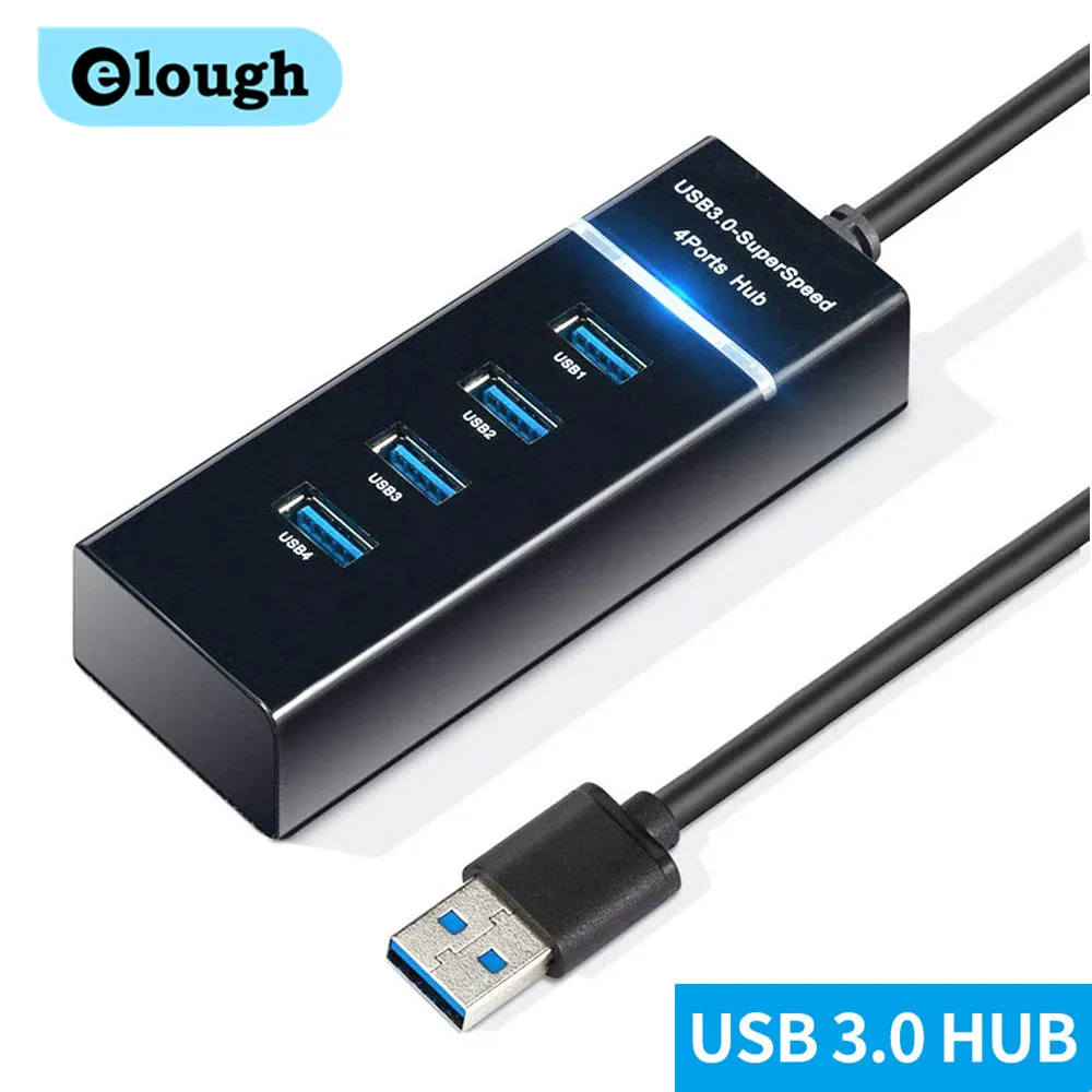 Elough 4 Ports USB Hub 3 0 High Speed Multi USB Splitter Adapter OTG For Xiaomi Lenovo PC Computer Accessories 30/120cm