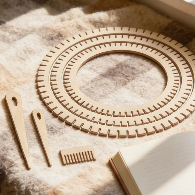 NUBECOM 6pcs Wooden Circular Cog Weaving Process DIY Round Loom Kit Handcrafted Weaving Tool Set Ideal for Beginners