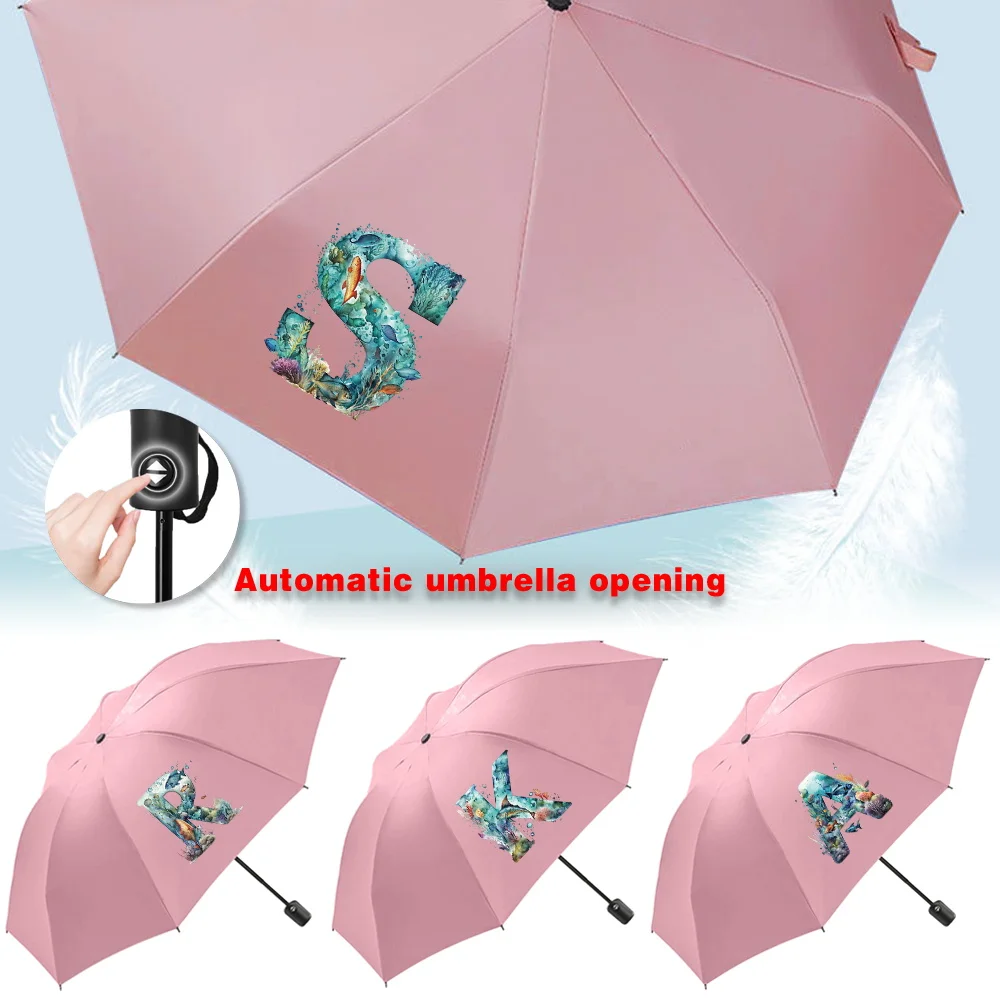 UV Sun Rain Umbrellas Collapsible Fully Automatic Travel Essentials Protection Increased Thickness Windproof Compact fish letter