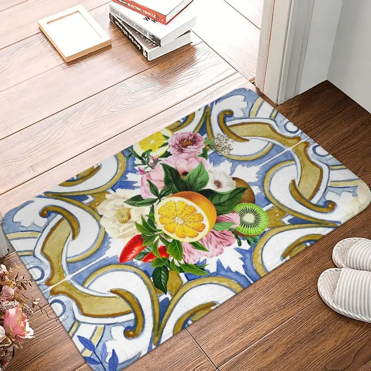 Sicilian Tiles,Mediterranean,Mosaic,Lemons Doormat Rug Carpet Mat Footpad Non-slip Absorbent Mat Entrance Kitchen Balcony Toilet