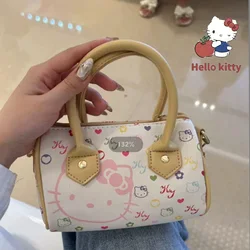 Hello Kitty Cartoon Handbag Cute Sanrio Kitty Printed Mini Zipper Crossbody Bag Pu Retro Fashion Summer Versatile Shoulder Bag