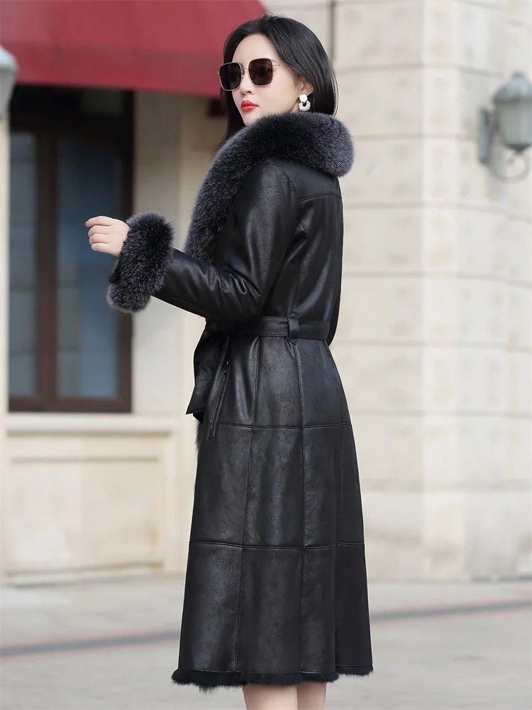 Abrigo de piel auténtica de Invierno para mujer, chaqueta de piel de conejo Natural, abrigos de piel de zorro grande, chaquetas largas de cuero Real