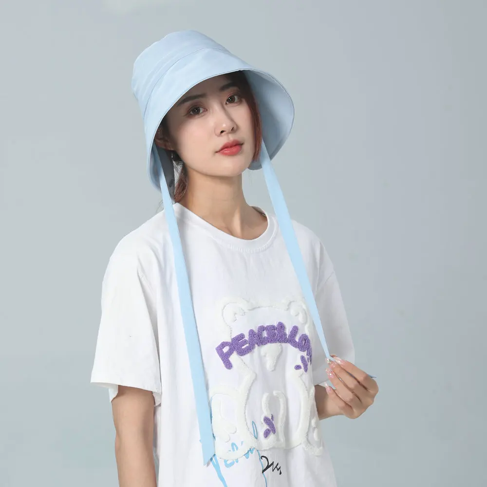 

Women Deep Wide-Brim Hats Rear Fishtail Split & Long Streamer Ties Design UV Protection Solar Hat For Travel Vacation Beach Wear