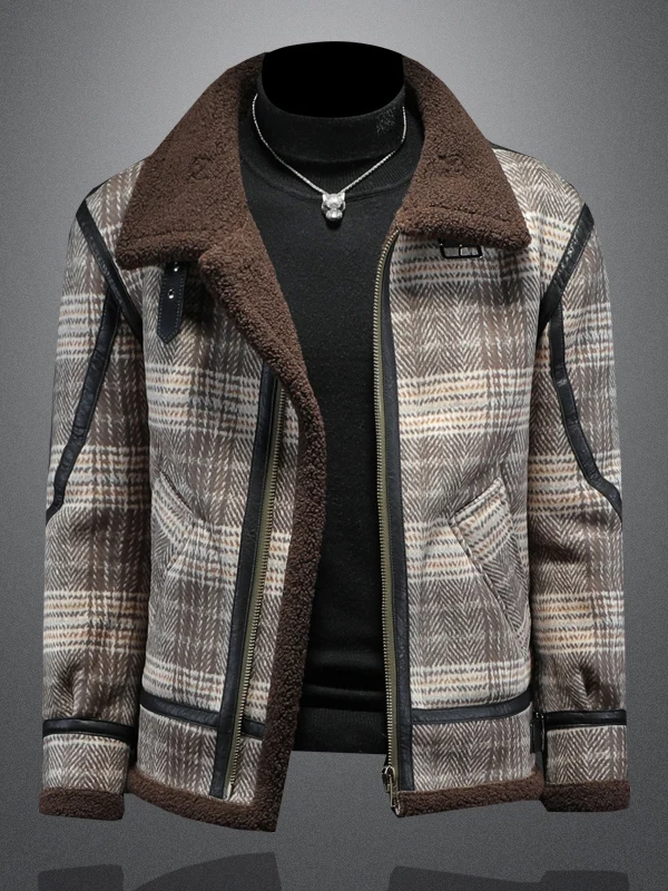 

Утепленная мужская кожаная куртка с флисовой подкладкой, в стиле ретро, в клетку, байкерская, приталенная, из полиэстера, нейлона и композитного волокна