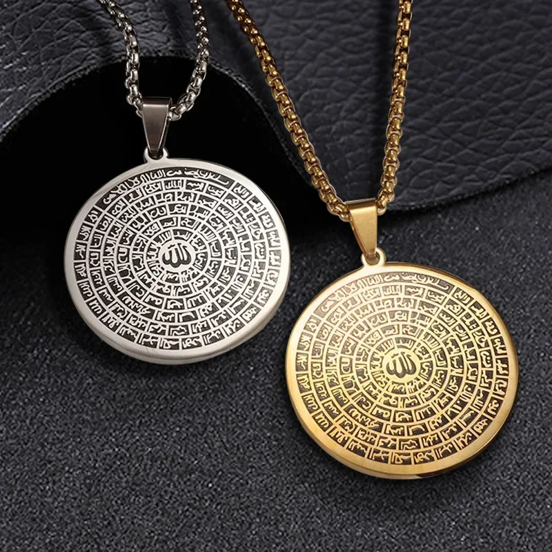 Vintage Stainless Steel Buddha Plate Scripture Shurangama Mantra Pendant Necklaces Men\'s Religious Wishing Amulet Party Jewelry