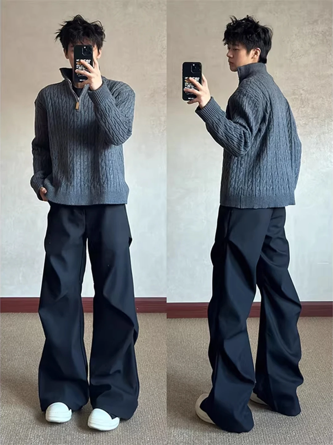 

Bla Casual Thiened Fce Straight Leg Men's Pants Autumn Winter High Street Cool Sle Knife Loose Fit Long Trousers