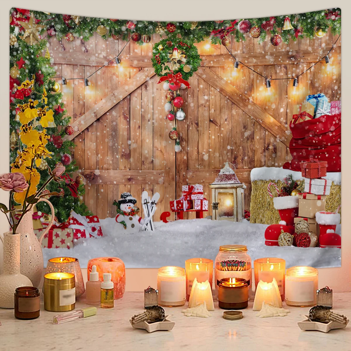 Christmas Background Cloth, Christmas Ball Photography, Background Tapestry, Happy New Year, Family Party Decoration