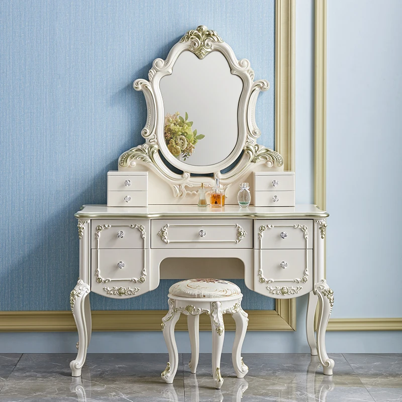 European solid wood dresser bedroom new cream wind solid wood dresser Guangdong Foshan high-end makeup table with lamp