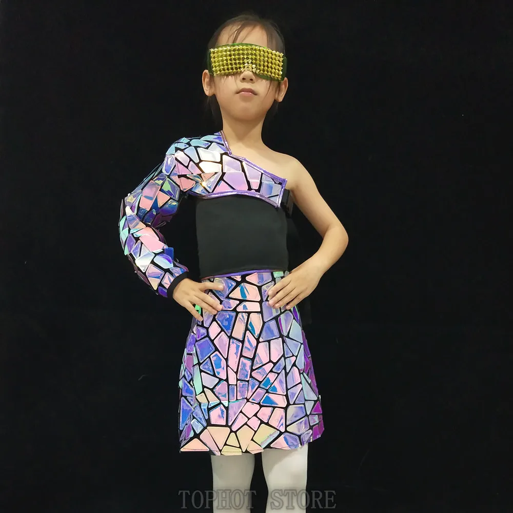 Children Stage Catwalk Clothes Purple Laser 2 Piece Outfit Girls Jazz Dance Performance Costume kids Hip Hop K-pop Show Outfit