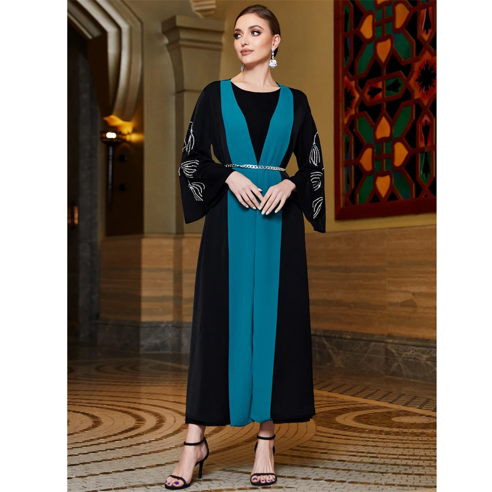 Dubai Abaya Diamonds Muslim Women Open Cardigan Maxi Dresses Turkey Eid Party Kaftan Arabic Robe Morocco Femme Jalabiya Vestidos