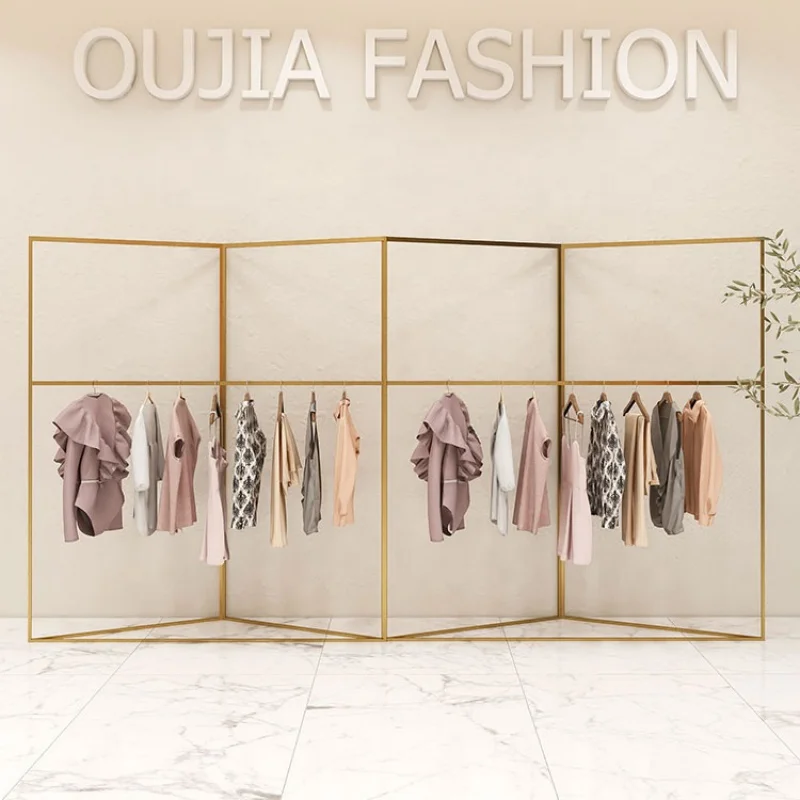 custom，Gold Clothing Store Counter Design Metal Clothes Display Racks For Garment Store