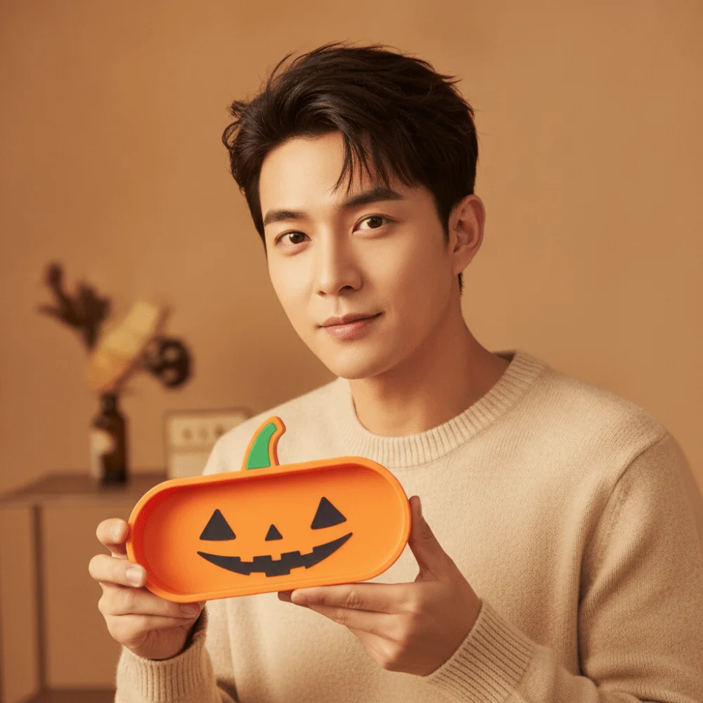 Pumpkin Shaped Pumpkin Organizer Tray Smooth Finish Orange Halloween Storage Box Oval Basin Raised Rim Desk Trinket Holder