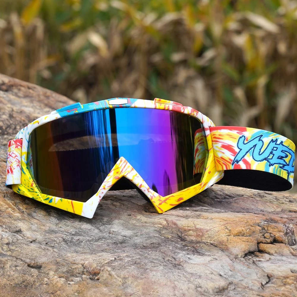 

Motocross Goggles with Vibrant Frame Design, UV400 Lens, Durable Adjustable Strap, Lightweight and Perfect for Skiing or Riding