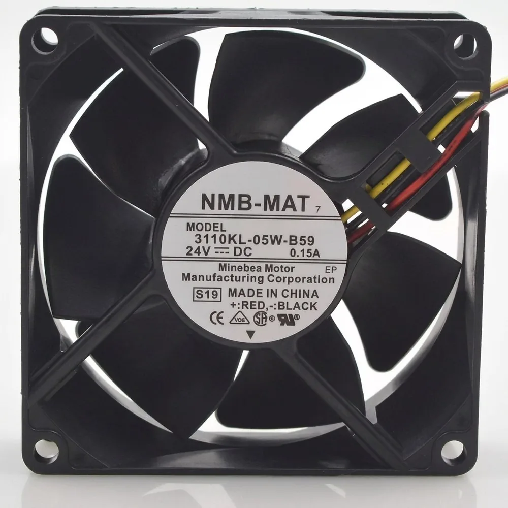 For NMB 3110KL-05W-B59 8025 DC24V 0.15A 8CM 3-Wire Dual Ball Inverter Cooling Fan