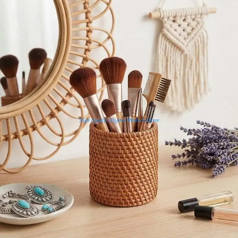U2JE Handmade Rattan Pencil Cup Light Weight Desk Organiser Storage Container For Living Room Bedroom Countertop Offices Desk