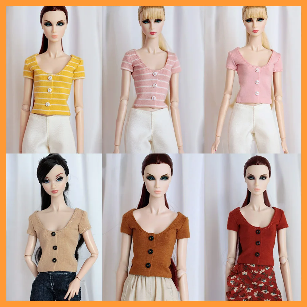 [Customized] 1/6 Female Casual U-Collar Slim Short Sleeves Knitted T-shirt for Momoko OB FR Nippon PoppyParker Dolls Model