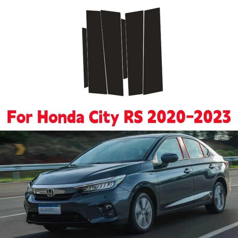 

Для Honda City RS 2020-2023 2021 2022 6 шт. черные накладки на окна центральной колонки B наклейки на стойку C аксессуары