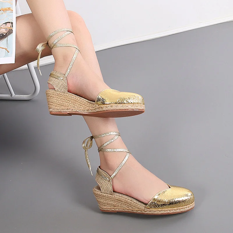 Women Wedges Sandals Ankle Strap Woman Espadrilles Narrow Band Closed Toe Female Summer Shoes Ladies Platform Sandal New Shoes