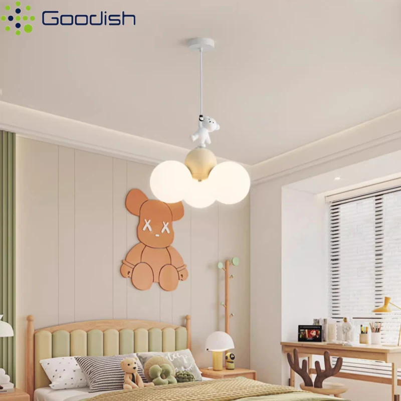 Mignon ours bulle boule lustre nordique pendentif LED lumières pour salon enfants fille chambre moderne décor à la maison lampe suspendue
