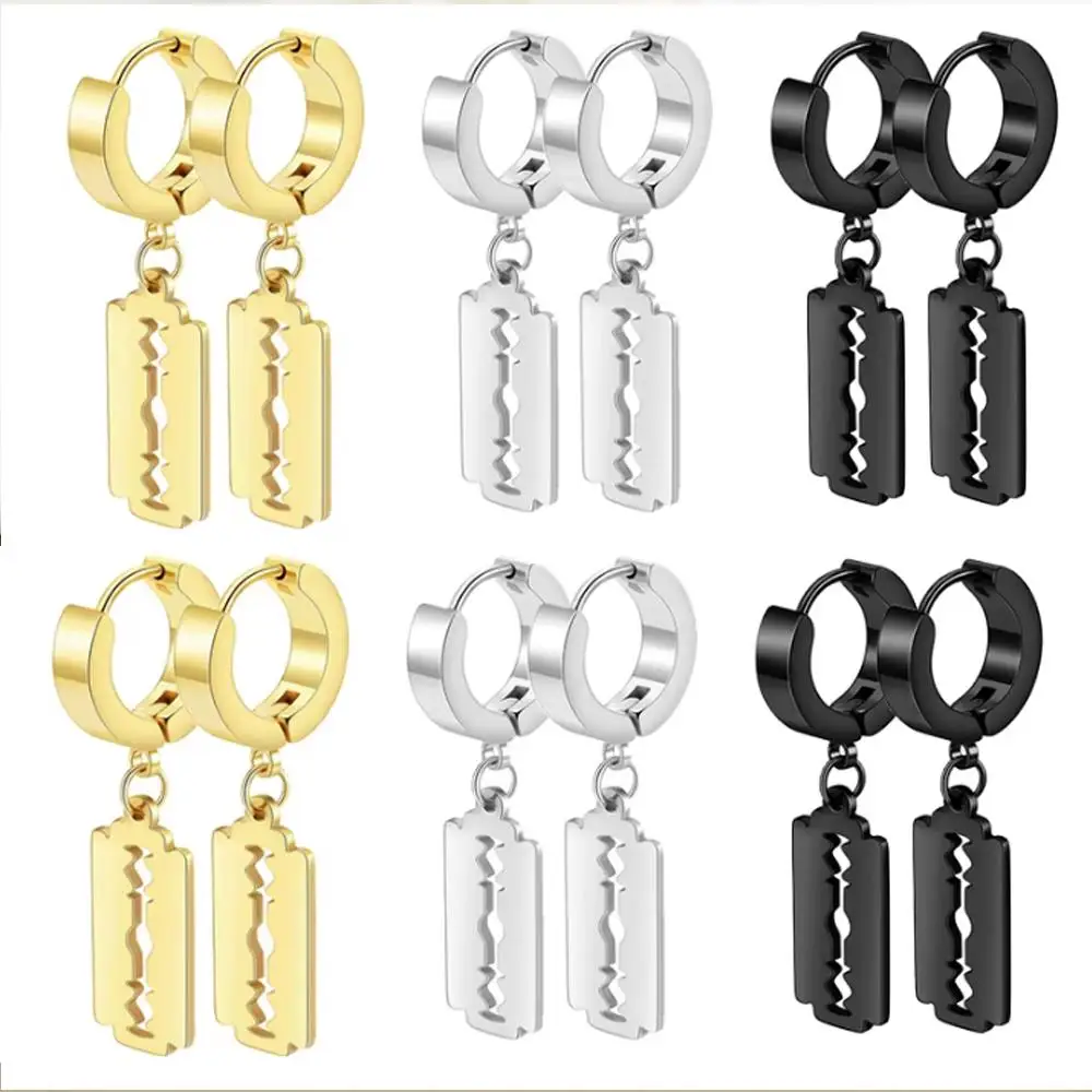 1Pair Fashion Punk Razor Blade Pendant Drop Earrings Women Men Unisex Jewelry Punk Dangle Earrings Rock Party Jewelry Gifts