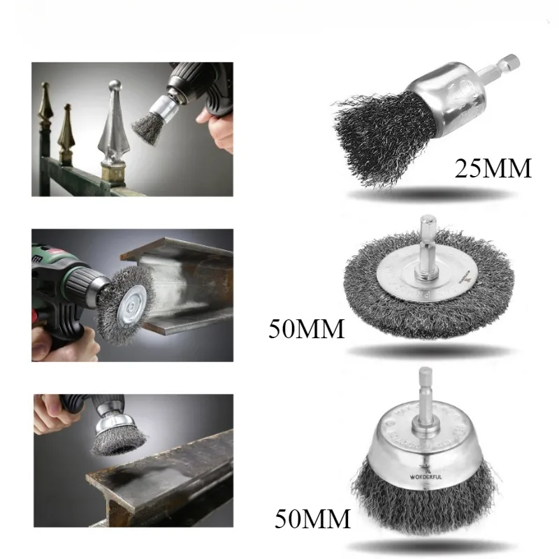 Drahtbürsten-Set, Drahtbürste für Bohrmaschine mit 1/4 Zoll Sechskantschaft, 0,012 Zoll Grobmaschige Kohlenstoffstahl-Drahtbürste – Detail 5