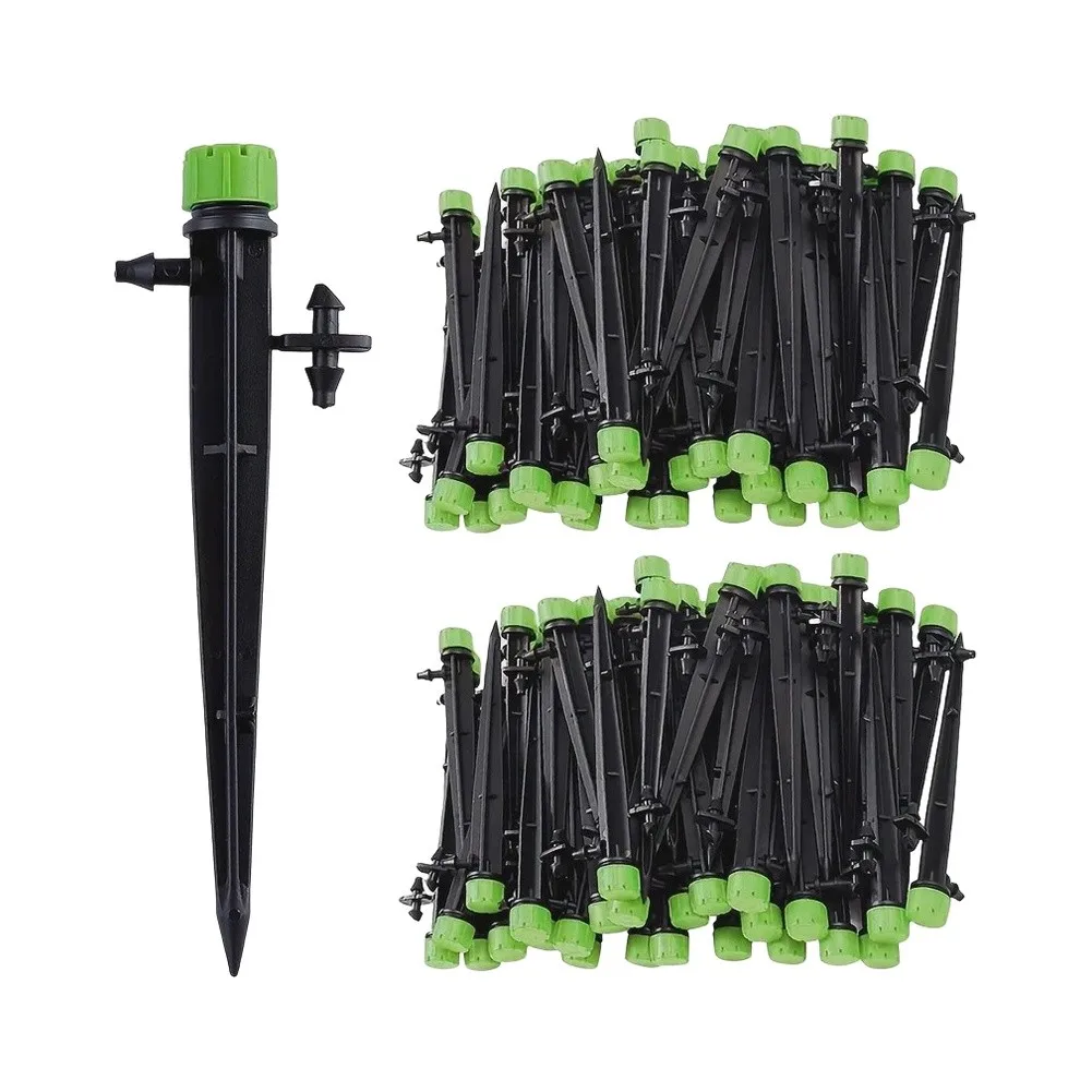 50 Pack Adjustable 360 Degree Drip Emitters with Dual Barb Connectors for PE Tubing For Garden Irrigation Systems
