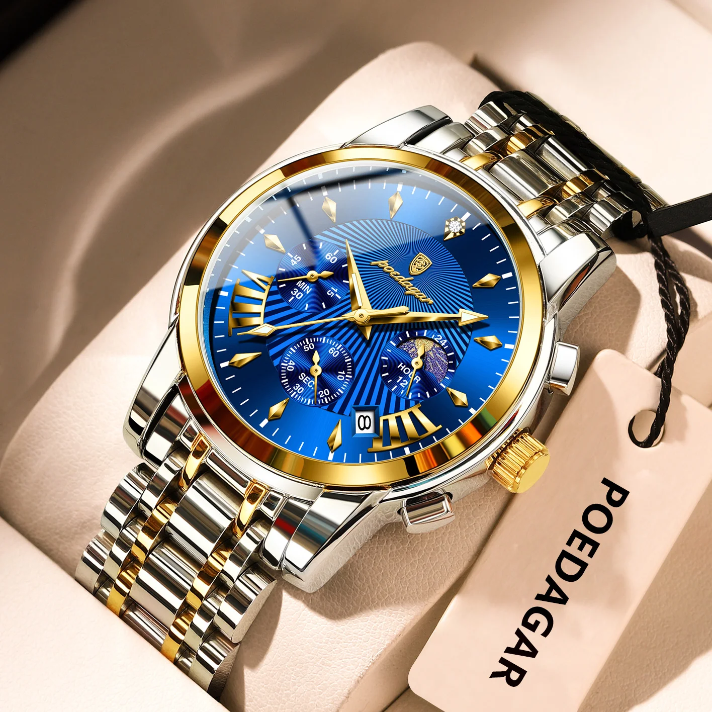 POEDAGAR Luksusowy Męski Zegarek Modny Wodoodporny Świecący Datownik Chronograf Zegarki Męskie Wojskowe Ze Stali Nierdzewnej Kwarcowe Zegarki Męskie