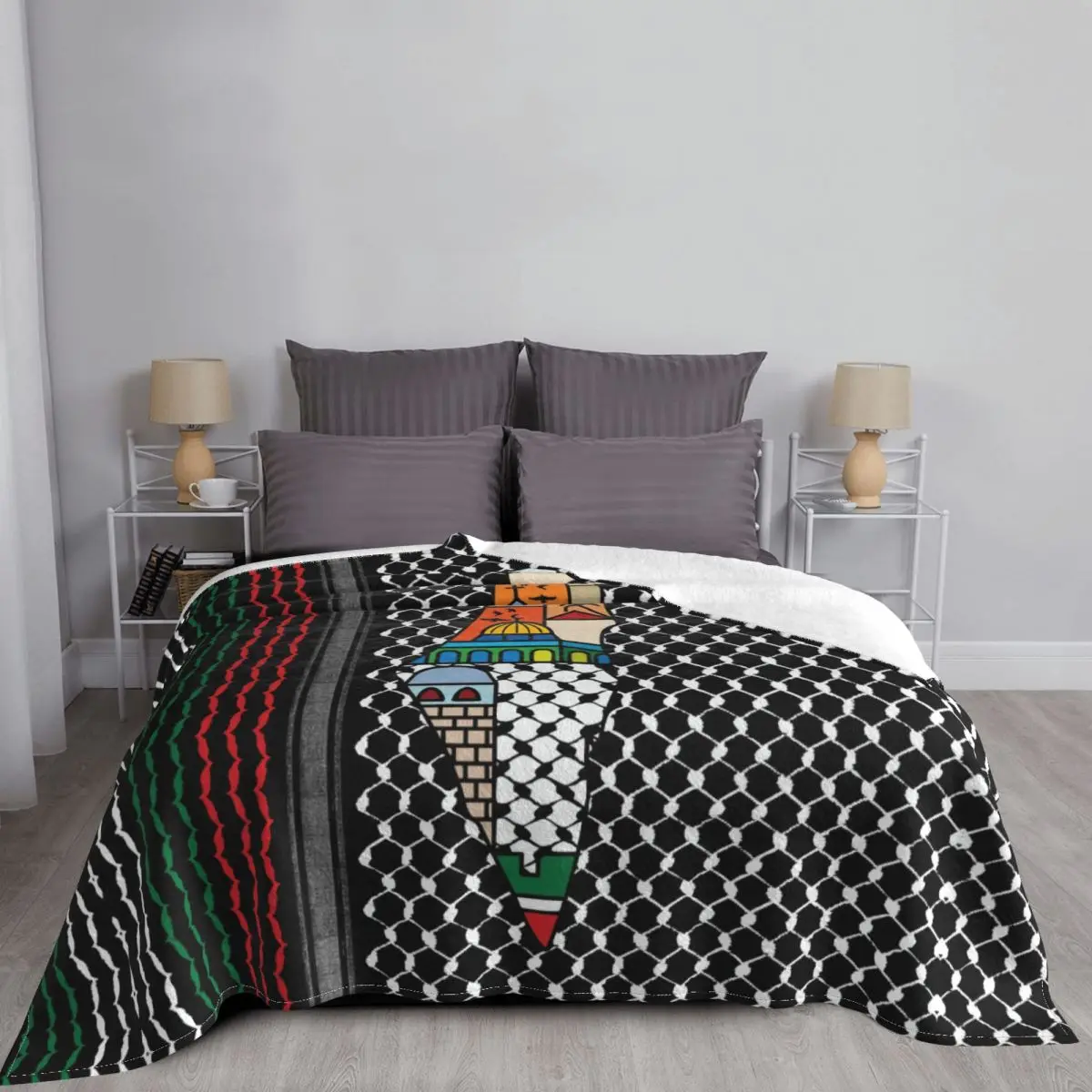 Palestine Palestinian Map Blankets Kufiya Hatta Sacred Fuzzy Throw Blankets Summer Air Conditioning Printed Soft Warm Bedspreads