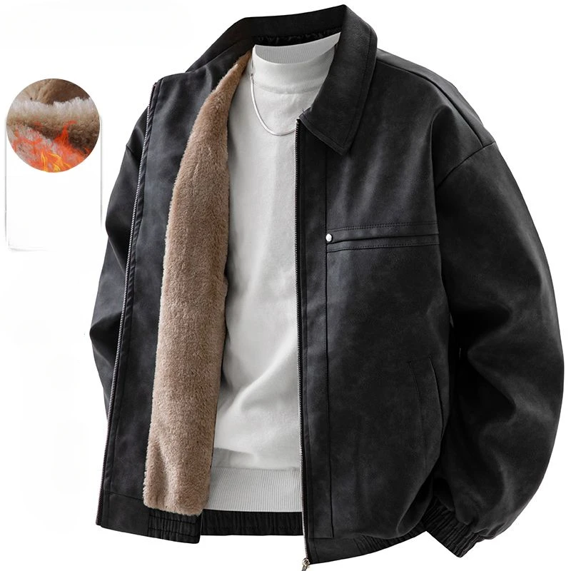 Winner Leather Jacket Fleece Warm Coats Luxury Men Clothing Trend Faux Leather Jackets Zipper Windproof Coldproof Outerwear New