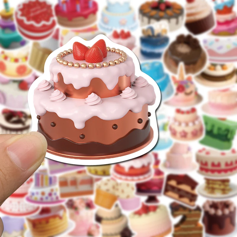 50PCS 3D INS Birthday Cake Kawaii Stickers Vintage For DIY Kids Notebook Luggage Motorcycle Laptop Refrigerator Decals Toys