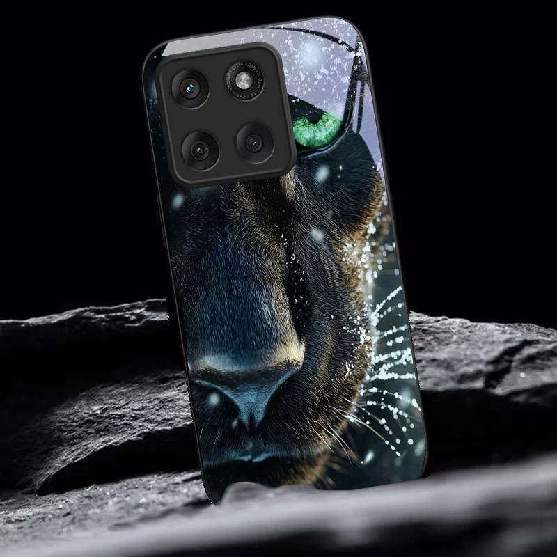 Panther Green Eye Black Glass Phone Case For Motorola Moto Edge 60 70 20 Lite 30 Pro 40 50 Ultra X30 Pro G14 G75 G84 14 5G Cover view 5