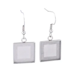 10pcs Stainless Steel Fit 15mm Square Cabochon Earring Base Setting Blanks Diy Ear Hooks Findings For Jewelry Making Supplies