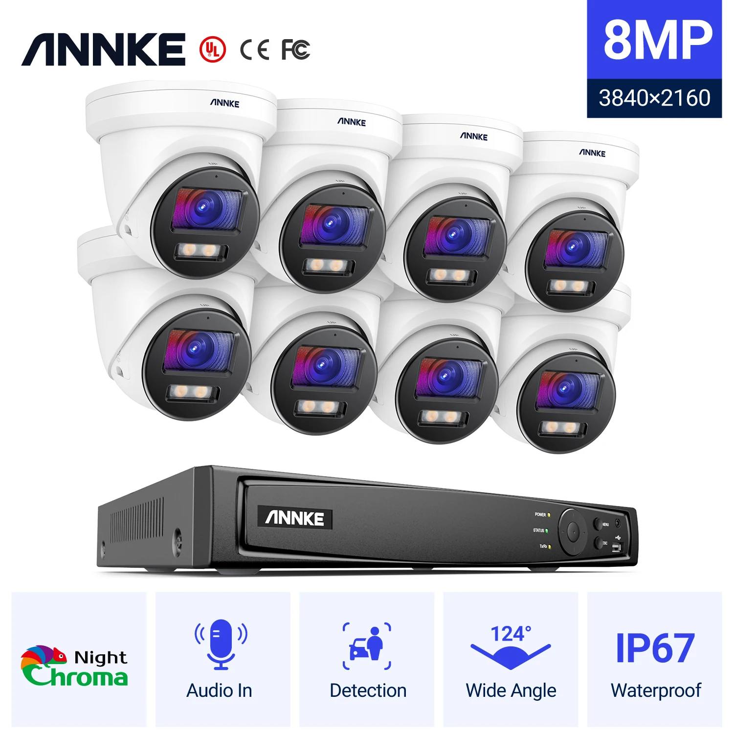 ANNKE 4K IR Network Turret Camera Colorful Super HD PoE CCTV Video Surveillance IP Security Camera H.265+ IP Camera 2.8mm Lens