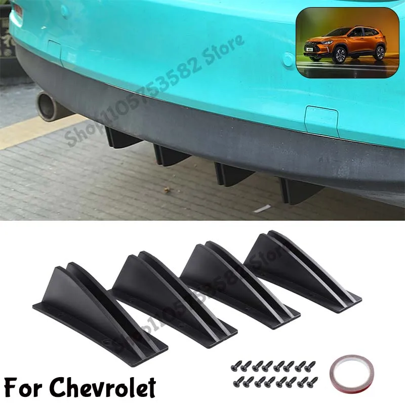 For Chevrolet Rear Bumper Shark Fin Diffuser Carbon Fiber Lip Spoiler Airflow Anti-Collision Protector