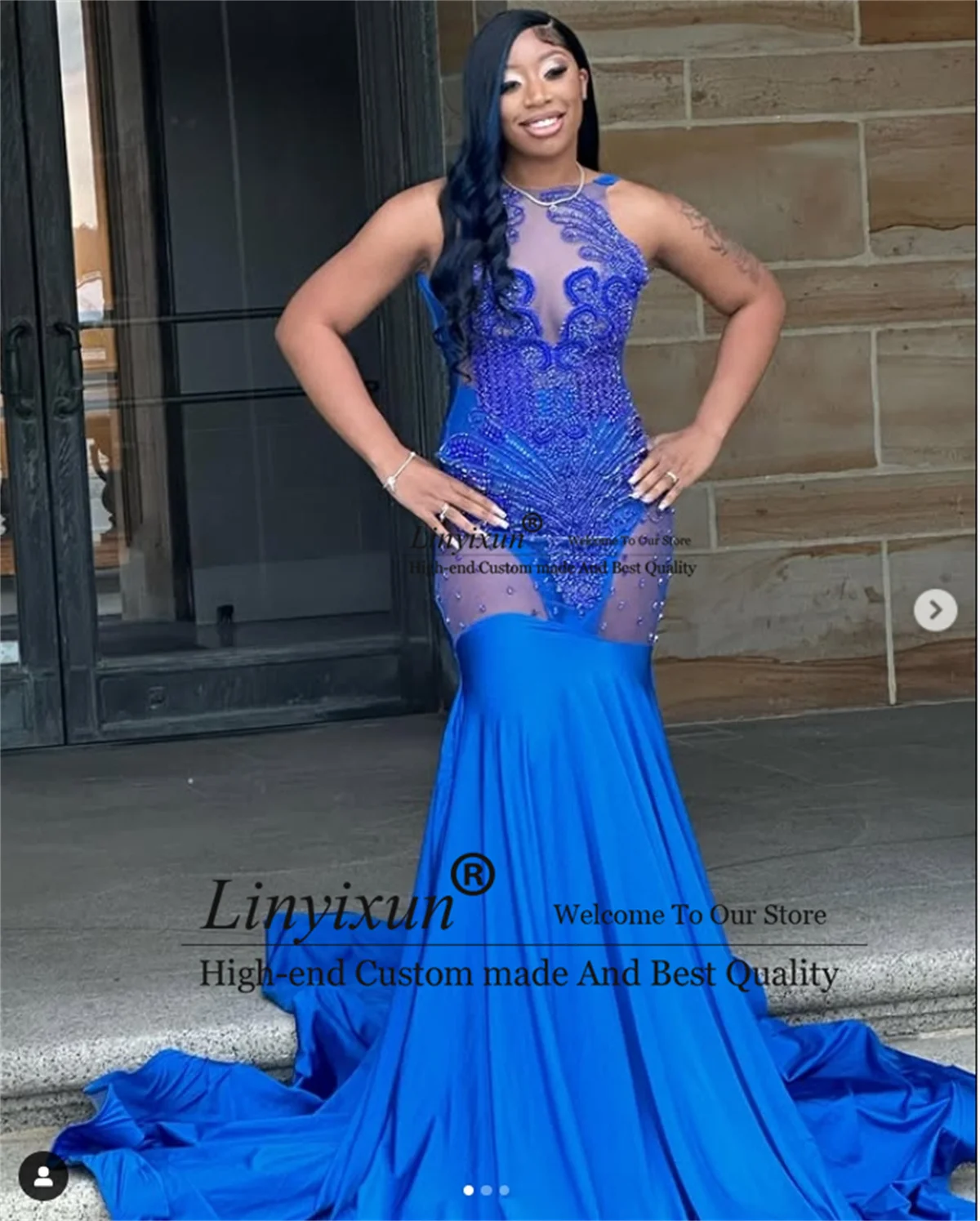 Royal Blue Prom Dresses Mermaid Luxury Diamonds Rhinestones Customized Women Evening Party Gala Gown Sparkly Vestido De Fiesta