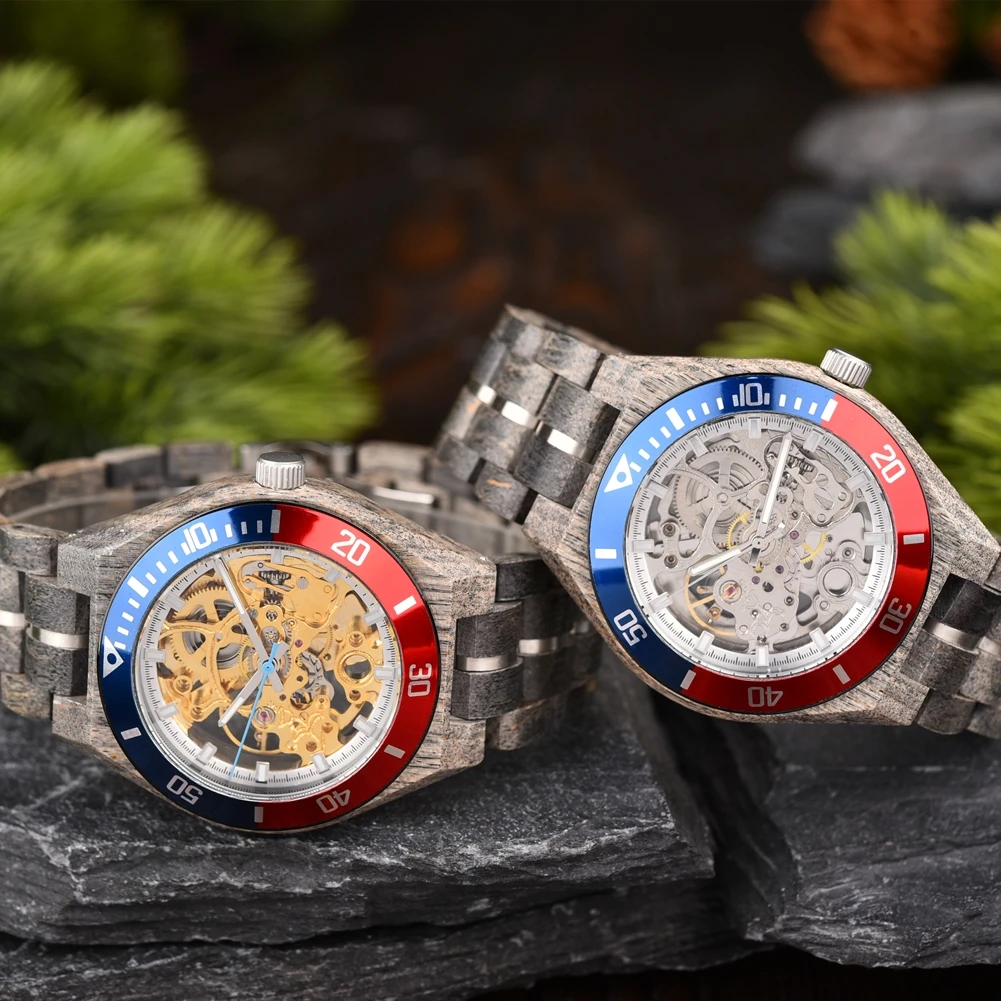 Relógio mecânico bobo bird relógios de madeira masculino luxo moda relógio de pulso automático luminoso caixa de presente personalizado oem