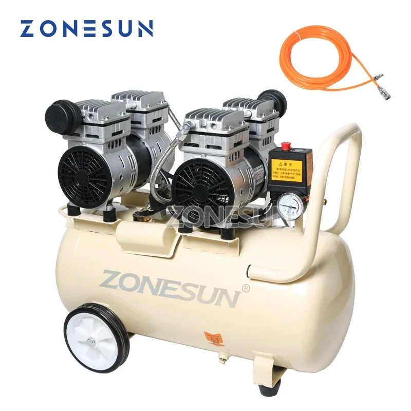 ZONESUN 750W 50L Pure Copper Piston Type Mute Oil-Free Air Compressor For Dental Woodworking Piant Portable Air Pump