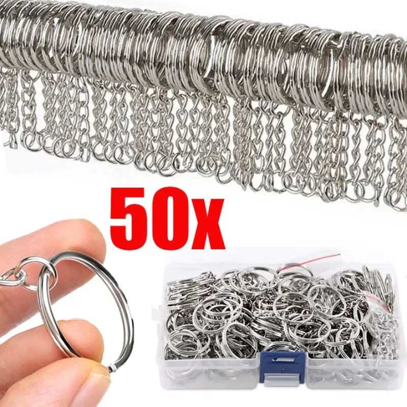 keyring Chain Metal Keychains with Ring Link Chains Stainless Steel Key Rings 20-30mm Long Round Split Keychain Keyrings