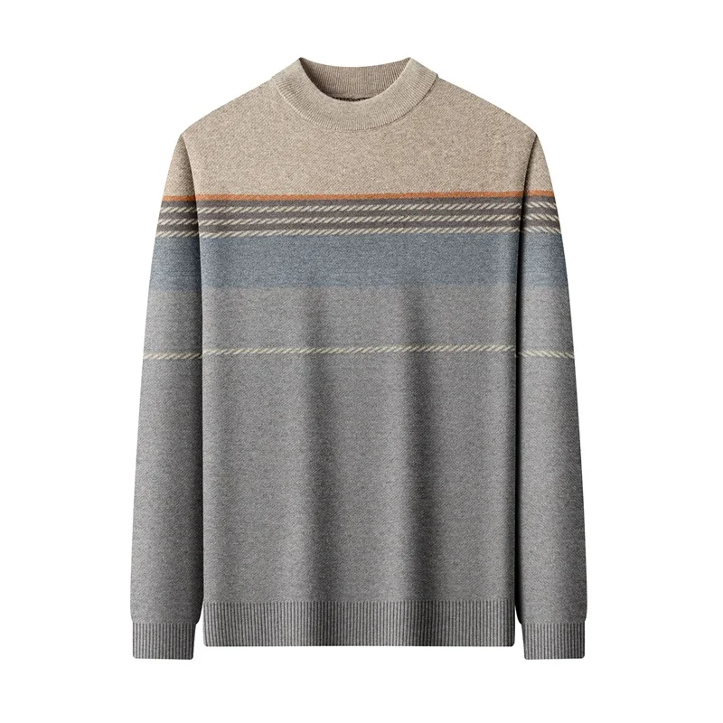 

Stand Striped Winter Casual Knitted Sweater Midlife Soft Polyester Blend Long Sve Busin Casual Ne Design Warm