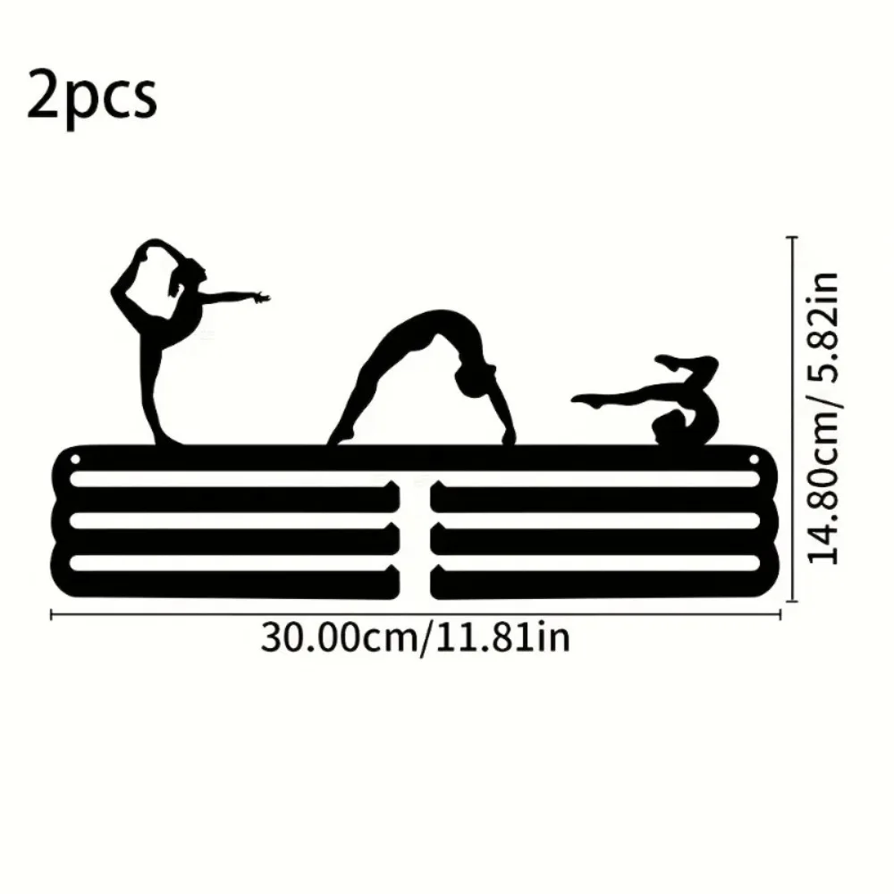 Gymnastics Medal Holder Metal Wall Decor Gymnast Silhouette Iron Medal Display Rack Wall Art for Sports Athlete Home Decoration