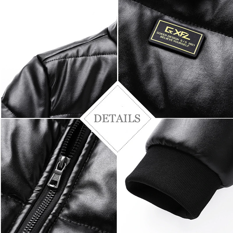 DIMUSI Winter Men\'s Padded Jackets Casual Men Thermal Windbreaker Coats Fashion Man Thick Warm PU Leather Jackets Clothing