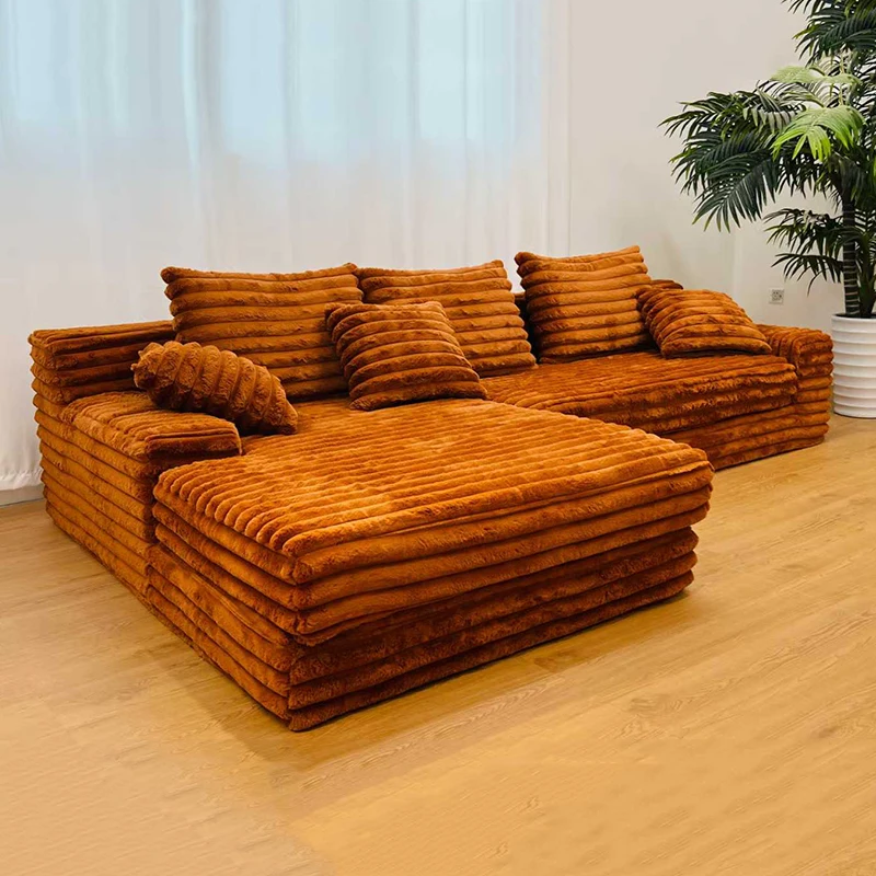 Thick Striped Corduroy Fabric Modern Modular Sectional Sofa Couch Set for Home Living Room Apartment Hotel