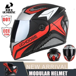 New Modular Motorcycle helmet full face racing with Double sun visor Women man flip up helmet Double lens DOT