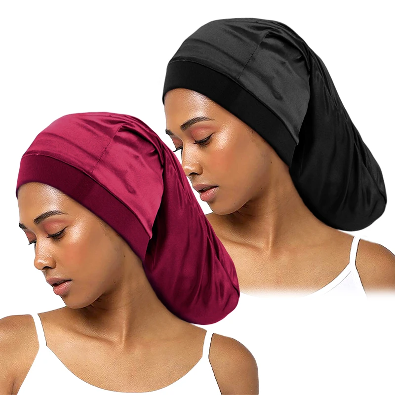 2PCS/LOT Women Bonnet Sleeping Hat Long Tail Protection Hair Night Sleep Cap Head Cover Bonnets Shower Caps For Women Ladies