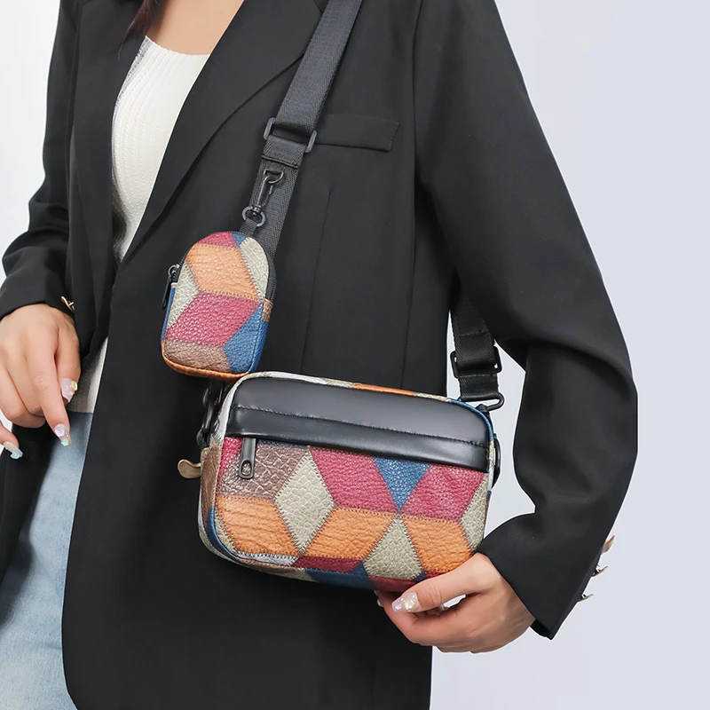 Colorblock-Umhängetasche – trendige Patchwork-Umhängetasche (Mini-Handytasche für Damen) – Detail 8