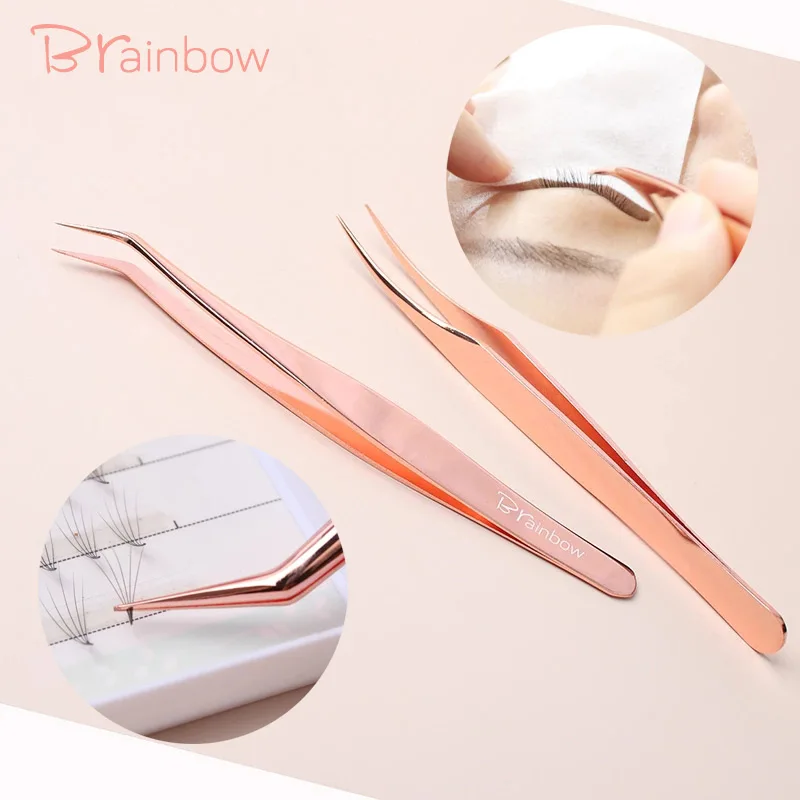 Mind bow 1PC/2PC pinzette per ciglia Rosegold professionale per estensione ciglia finte pinzette per ciglia antistatiche strumenti per il trucco degli occhi