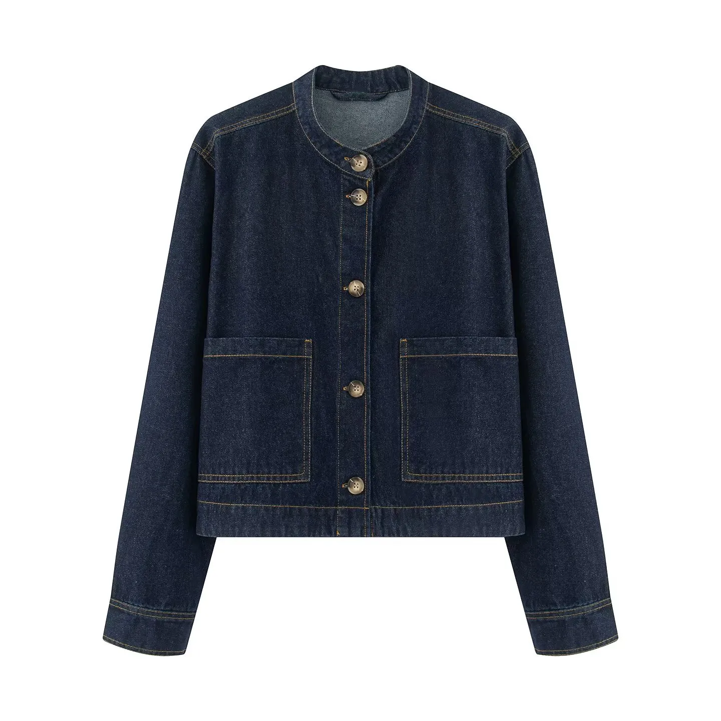 

BSK&TRAF 2025 Autumn New Women's Commuter Versatile Chinese Stand Collar Button Cardigan Denim Jacket