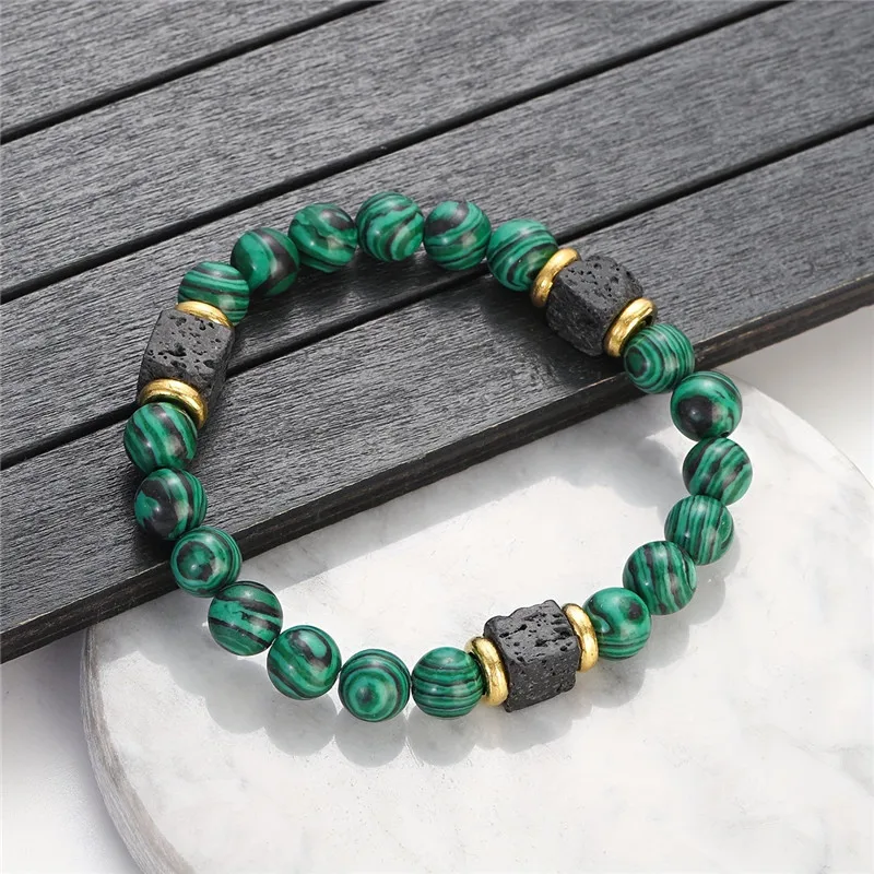 New Malachite Bracelets Men Nature Stone Bead Couple Bracelet for Women Health Care Help Weight Loss Jewelry
