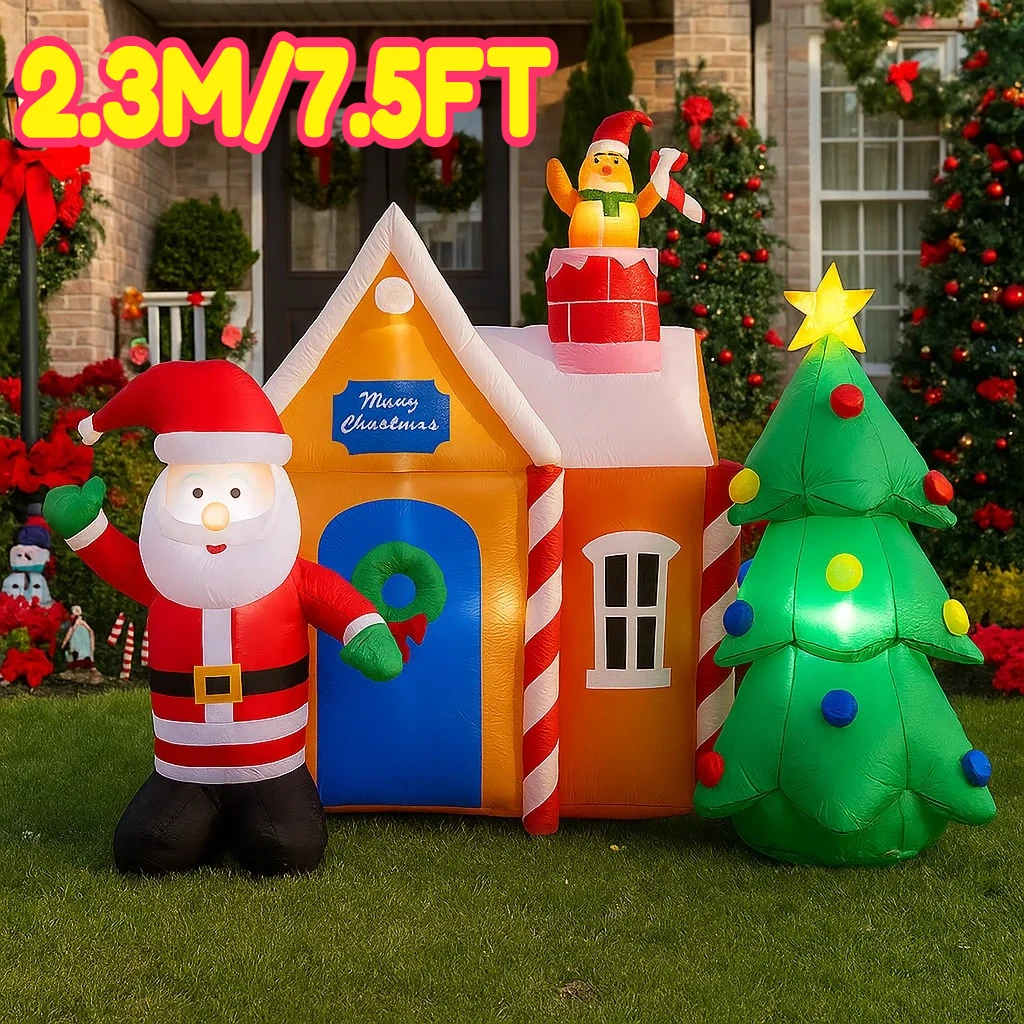 

2,3 м/7,5 футов дом Санта-Клауса Рождественская елка надувные огни светодиодные украшения для дома игрушки двор рождественские праздничные принадлежности украшения