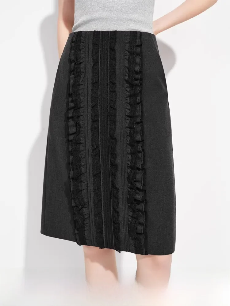 

Ретро-юбка с кружевными вставками и деревянными элементами, облегающая, женская, весна 2026, новая модель, с завышенной талией, А-силуэт